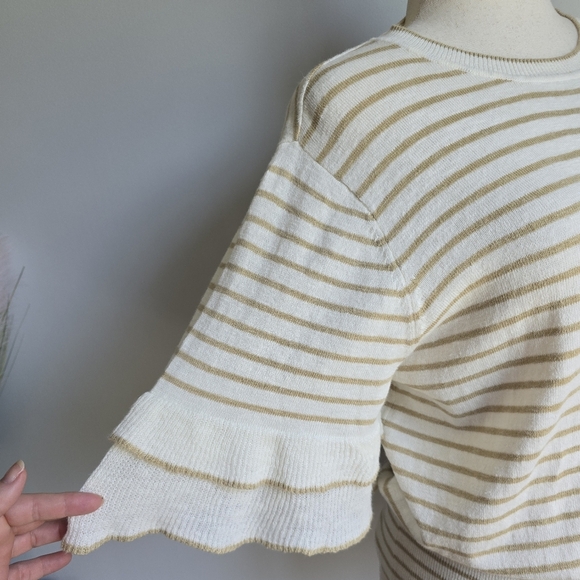 Ann Taylor New Coastal Striped Linen Blend Ruffle Sleeve Knit Top Size Large - Picture 6 of 13